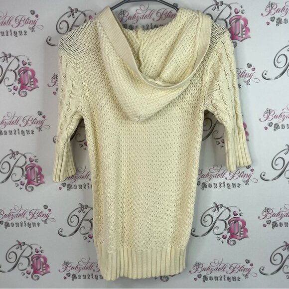 Guess hoodie tshirt style knitted button up Cream Cable Knit Cardigan - Picture 2 of 10